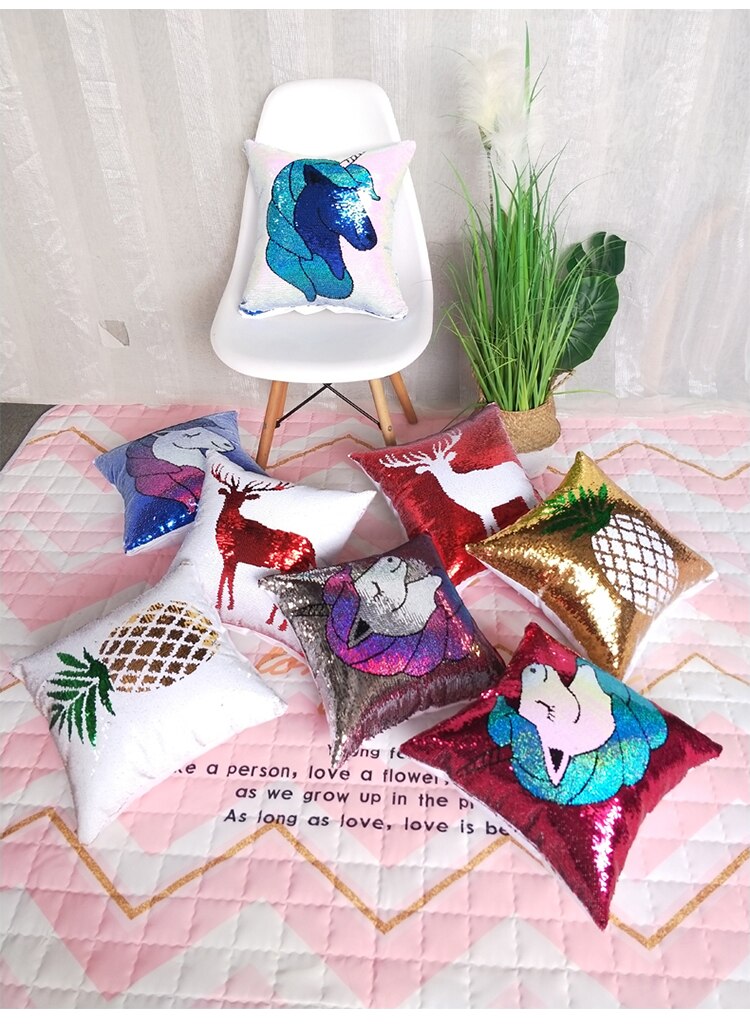 Sequined Unicorn Patterned Pillows